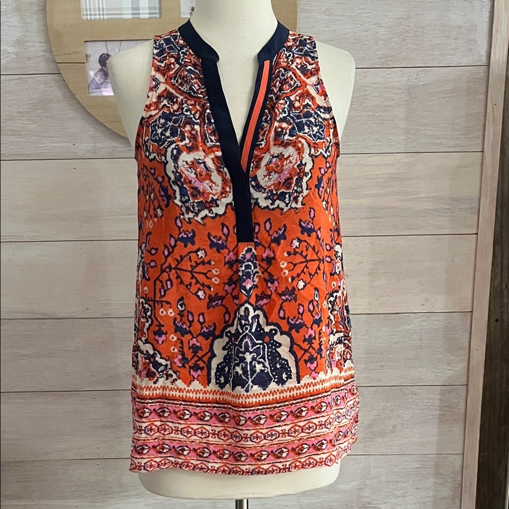 Anthropologie Orange and Navy Sleeveless Women's Top XS
